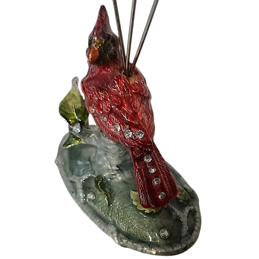 Cardinal Jeweled Enameled Photo Holder Paperweight Wired Metal Card‎ Picture Vtg